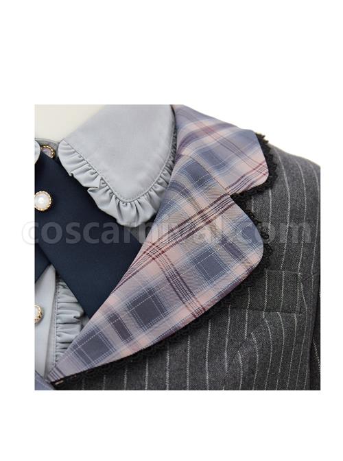 Idol.Q-Series-Simple-Thin-Stripes-Large-Neckline-Plaid-Decoration-Metal-Buttons-Bow-Knot-Short-Long-Sleeve-Classic-Lolita-Coat-coscarnival-5133