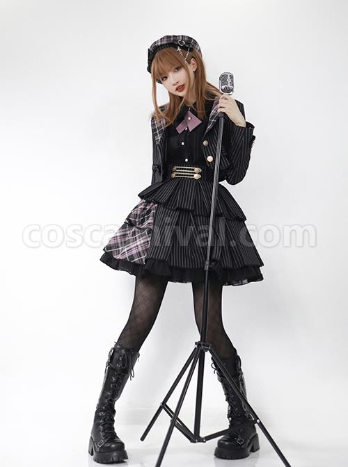 Idol.Q-Series-Simple-Thin-Stripes-Large-Neckline-Plaid-Decoration-Metal-Buttons-Bow-Knot-Short-Long-Sleeve-Classic-Lolita-Coat-coscarnival-5159