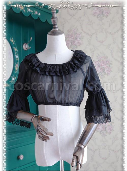 Infanta Chiffon Trumpet Sleeve Lolita Super Short Shirt coscarnival