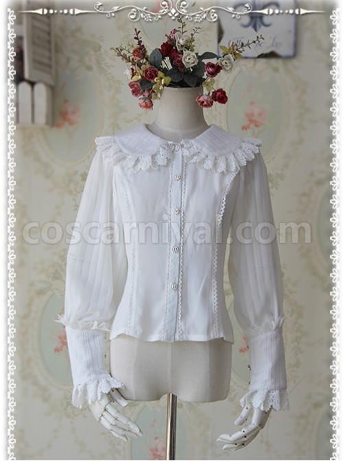 Infanta The Roses Funeral Series White Chiffon Glass Stripes Lolita Long Sleeve Shirt coscarnival