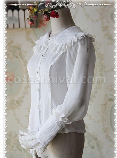 Infanta The Roses Funeral Series White Chiffon Glass Stripes Lolita Long Sleeve Shirt coscarnival