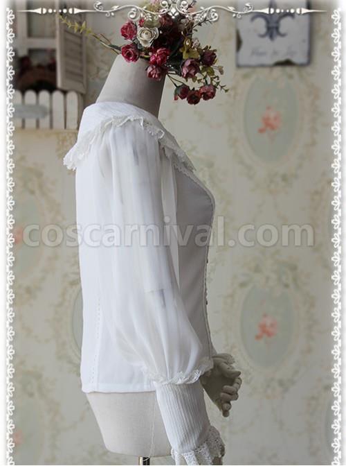Infanta The Roses Funeral Series White Chiffon Glass Stripes Lolita Long Sleeve Shirt coscarnival