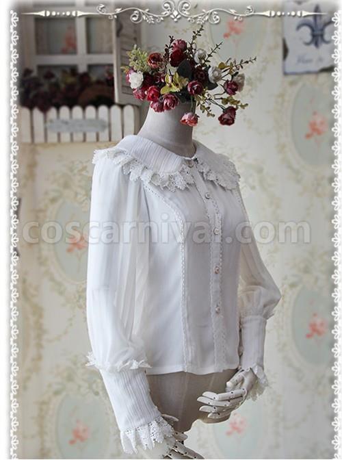 Infanta The Roses Funeral Series White Chiffon Glass Stripes Lolita Long Sleeve Shirt coscarnival