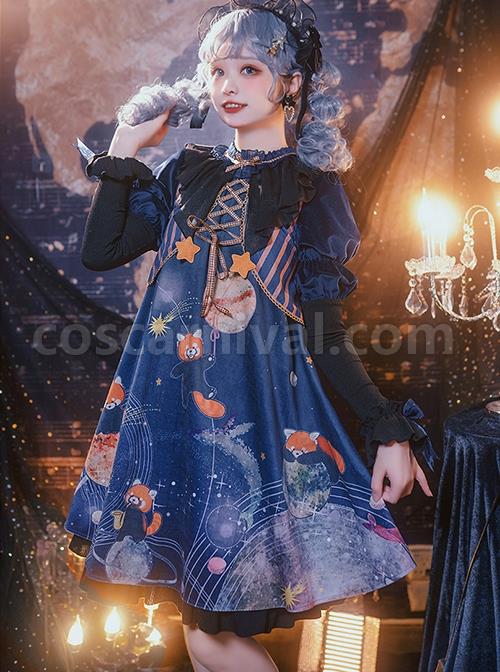 Interstellar-Little-Bear-Series-Red-Panda-Print-Stripe-Lace-Up-Little-Star-Bowknot-Decoration-Classic-Lolita-Long-Sleeved-Dress-coscarnival-2647