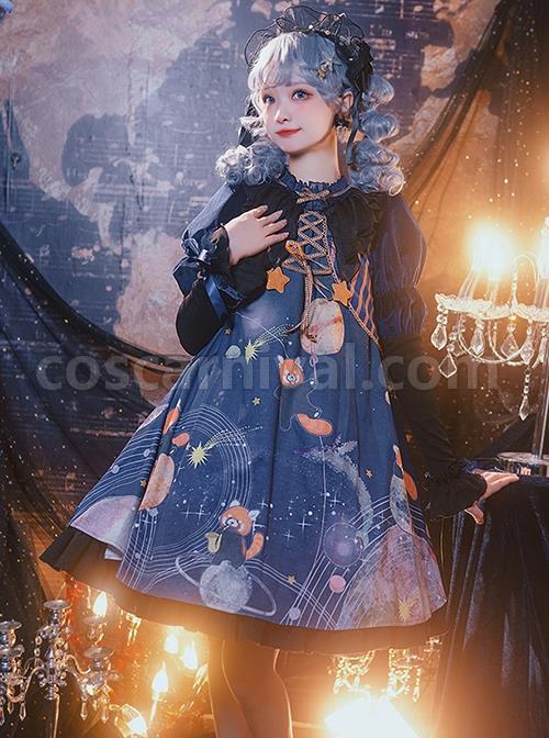 Interstellar-Little-Bear-Series-Red-Panda-Print-Stripe-Lace-Up-Little-Star-Bowknot-Decoration-Classic-Lolita-Long-Sleeved-Dress-coscarnival-2650