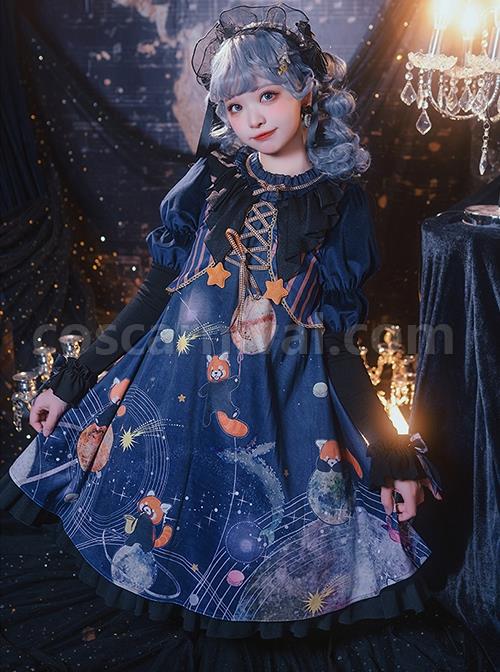 Interstellar-Little-Bear-Series-Red-Panda-Print-Stripe-Lace-Up-Little-Star-Bowknot-Decoration-Classic-Lolita-Long-Sleeved-Dress-coscarnival-2658