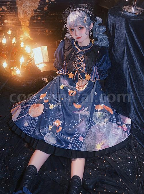 Interstellar-Little-Bear-Series-Red-Panda-Print-Stripe-Lace-Up-Little-Star-Bowknot-Decoration-Classic-Lolita-Long-Sleeved-Dress-coscarnival-2661