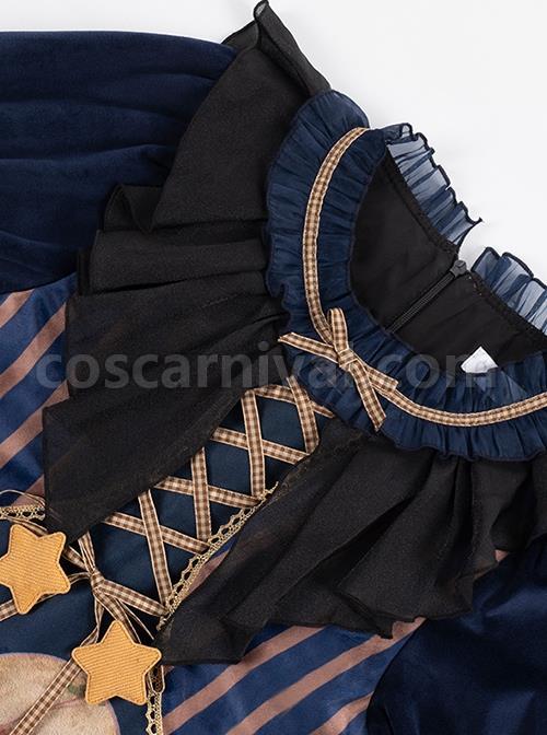 Interstellar-Little-Bear-Series-Red-Panda-Print-Stripe-Lace-Up-Little-Star-Bowknot-Decoration-Classic-Lolita-Long-Sleeved-Dress-coscarnival-2668