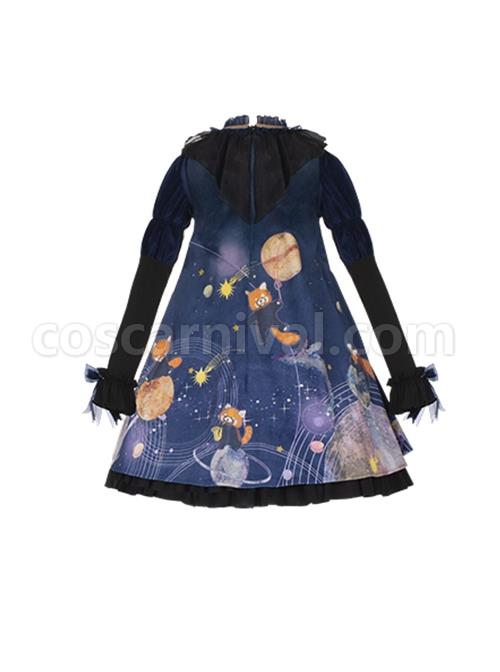 Interstellar-Little-Bear-Series-Red-Panda-Print-Stripe-Lace-Up-Little-Star-Bowknot-Decoration-Classic-Lolita-Long-Sleeved-Dress-coscarnival-2673