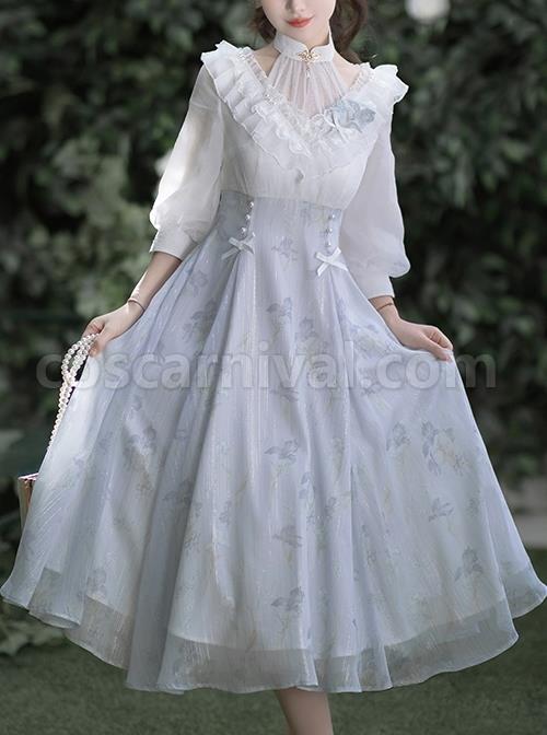 Iris-Print-Spring-Daily-Elegant-Lantern-Sleeve-Mid-Sleeve-Classic-Lolita-Dress-coscarnival-1621