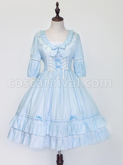 Jacquard-Cotton-Pure-Color-Classic-Lolita-Half-Sleeves-Dress-coscarnival-1075