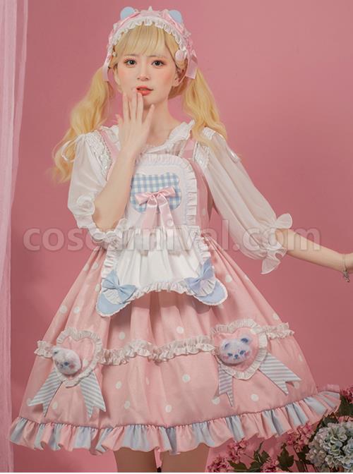 Jennie-Bear-Diary-Series-Cute-Sweet-Pink-Ruched-Lace-Bow-Trim-White-Polka-Dots-Bear-Doll-Shape-Apron-Classic-Lolita-Short-Sleeve-Dress-coscarnival-2636