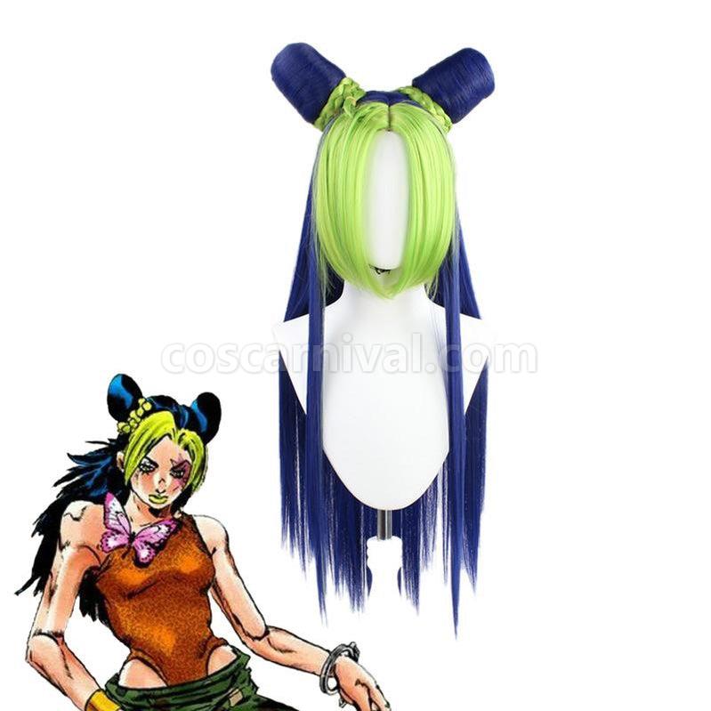 JoJo's Bizarre Adventure Stone Ocean Jolyne Cujoh Long Blue Mixed Green Cosplay Wigs coscarnival011118749