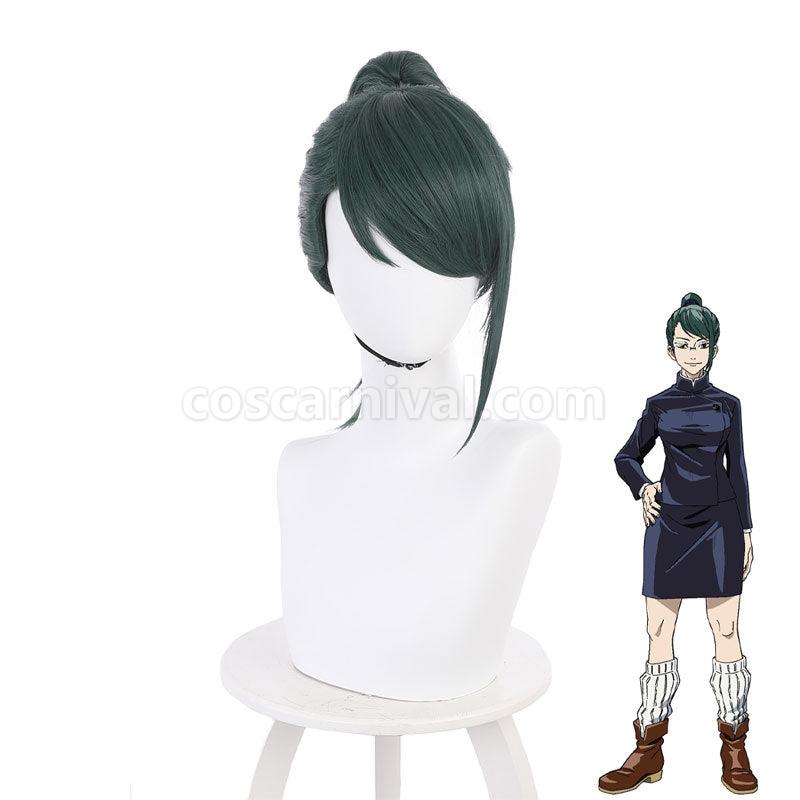 Jujutsu Kaisen 0 Movie Maki Zenin Long Dark Green Cosplay Wigs coscarnival011110138