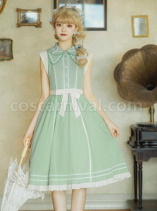 Jungle-Letterhead-Series-Pastoral-Style-Green-Daily-Classic-Lolita-Pure-Color-Sleeveless-Dress-coscarnival-5063