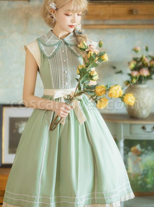 Jungle-Letterhead-Series-Pastoral-Style-Green-Daily-Classic-Lolita-Pure-Color-Sleeveless-Dress-coscarnival-5072
