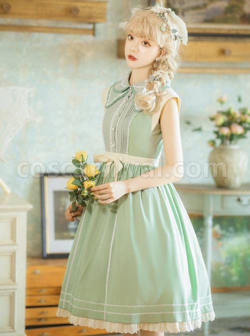 Jungle-Letterhead-Series-Pastoral-Style-Green-Daily-Classic-Lolita-Pure-Color-Sleeveless-Dress-coscarnival-5086