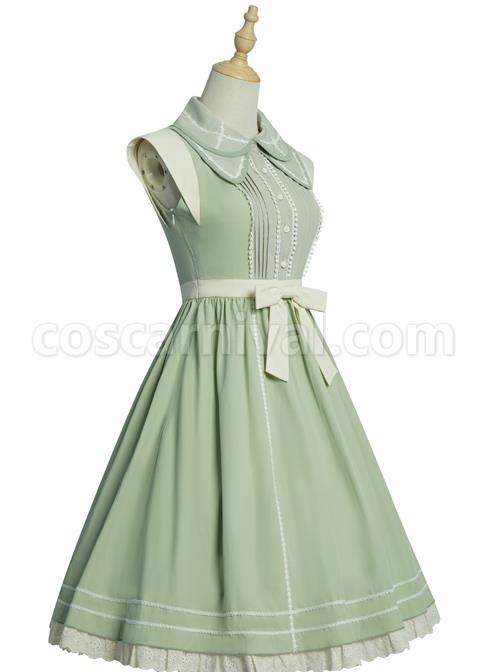 Jungle-Letterhead-Series-Pastoral-Style-Green-Daily-Classic-Lolita-Pure-Color-Sleeveless-Dress-coscarnival-5094