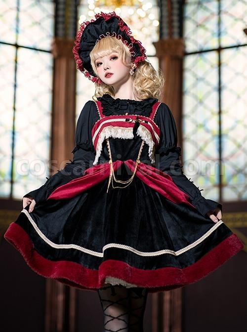 K Series Baroque Red Velvet Classical Detachable Chain Gemini Gothic Lolita Sleeveless Dress coscarnival
