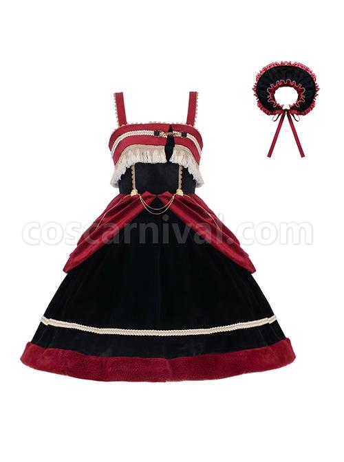 K Series Baroque Red Velvet Classical Detachable Chain Gemini Gothic Lolita Sleeveless Dress coscarnival