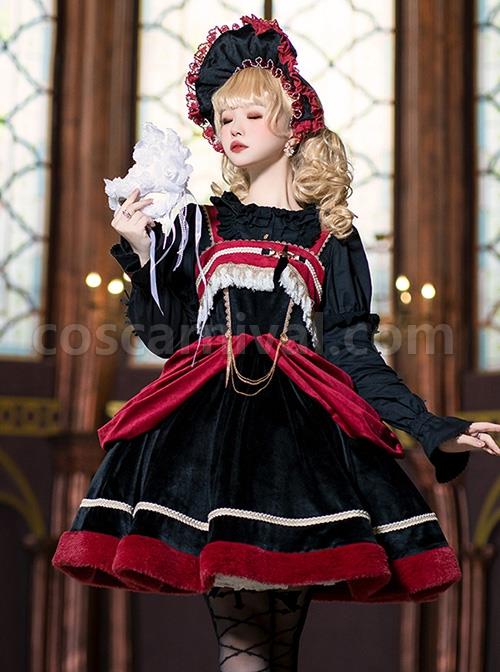K Series Baroque Red Velvet Classical Detachable Chain Gemini Gothic Lolita Sleeveless Dress coscarnival
