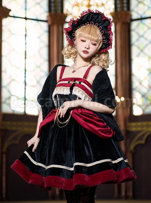 K Series Baroque Red Velvet Classical Detachable Chain Gemini Gothic Lolita Sleeveless Dress coscarnival