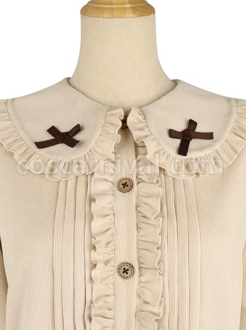 Kitten Detective Series Doll Collar Ruffle School Lolita Beige Long Sleeve Shirt coscarnival