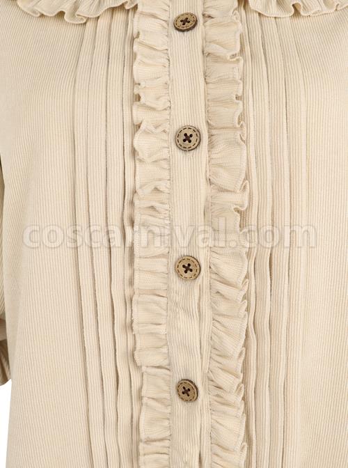 Kitten Detective Series Doll Collar Ruffle School Lolita Beige Long Sleeve Shirt coscarnival