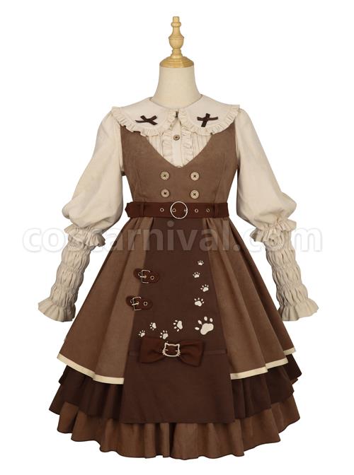 Kitten Detective Series Doll Collar Ruffle School Lolita Beige Long Sleeve Shirt coscarnival