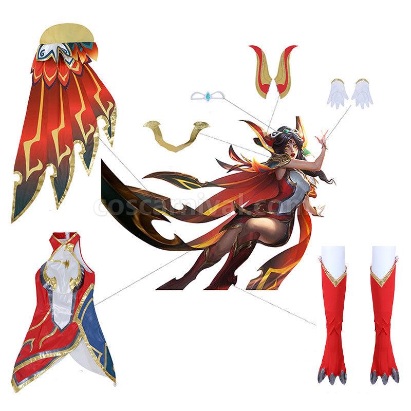 LOL Anniversary Brave Phoenix Xayah Cosplay Costumes coscarnival01118472
