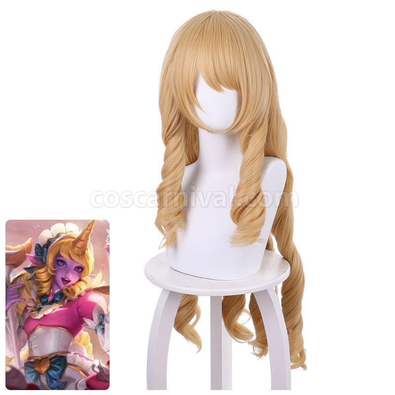 LOL Cafe Cutie Soraka Blonde High Density Long Curly Cosplay Wigs coscarnival01119063