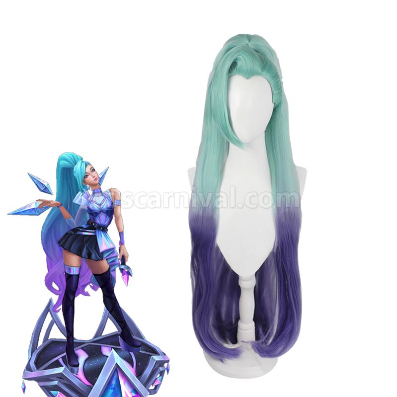 LOL KDA ALL OUT Seraphine 100cm Long Green Gradient Purple Cosplay Wigs coscarnival011112921