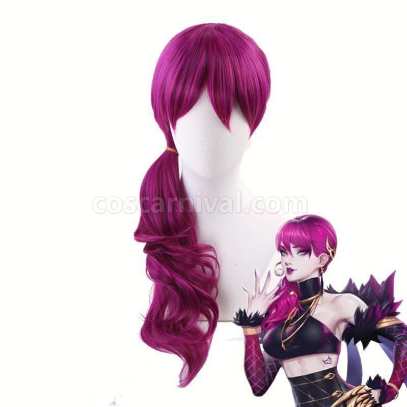LOL KDA Evelynn Long Braid Hot Pink Cosplay Wigs Women Heat Reddish Violet Hair Wigs coscarnival011119113