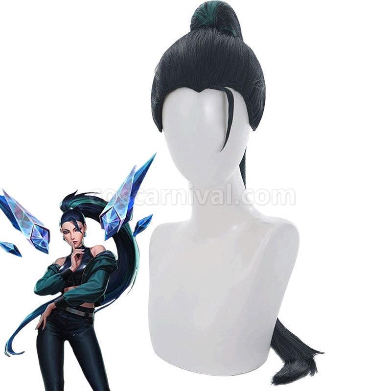 LOL KDA The Baddest Kaisa 100cm Long Blue Green Cosplay Wigs coscarnival011114325