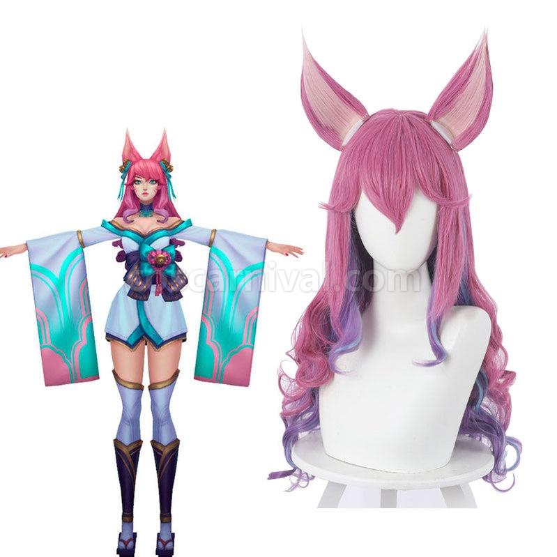 LOL Spirit Blossom Ahri Pink Long Wavy Cosplay Wigs coscarnival011116120
