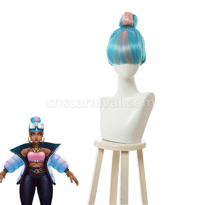 LOL True Damage Qiyana Pink Mixed Blue Cosplay Wigs coscarnival011119048