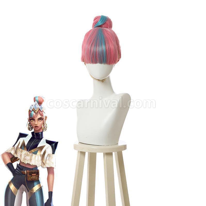 LOL True Damage Qiyana Prestige Edition Blue Mixed Pink Cosplay Wigs coscarnival011119051
