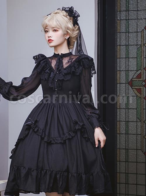 La-Traviata-Series-French-Elegant-Solid-Color-Retro-Lace-Translucent-Stand-Collar-Classic-Lolita-Long-Sleeved-Dress-coscarnival-2611