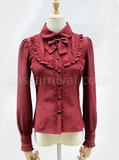 Lace Ruffle Retro Long Sleeve Classic Lolita Shirt coscarnival
