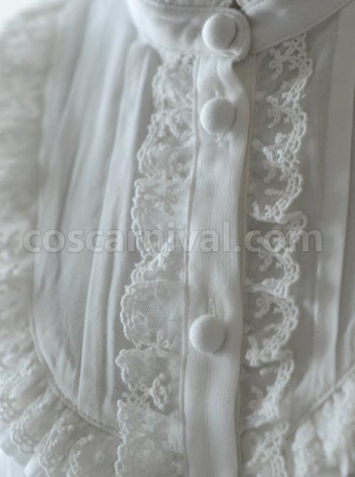 Lace Ruffle White Lolita Long Sleeve Shirt And Retro Lace Black Silk Bowknot-tie Brooch coscarnival