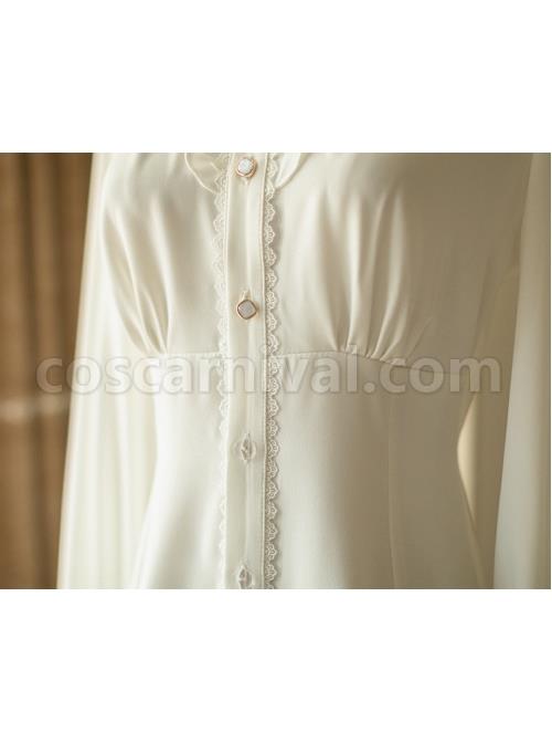 Ladies Simple White JK Inside Slim Fit Removable Big Bow Tie Long Sleeve Shirt coscarnival