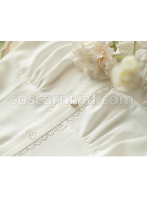 Ladies Simple White JK Inside Slim Fit Removable Big Bow Tie Long Sleeve Shirt coscarnival