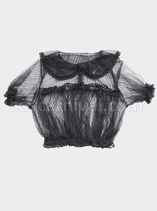 Lapel Inside Lace Shirt Lolita Grids Blouse coscarnival