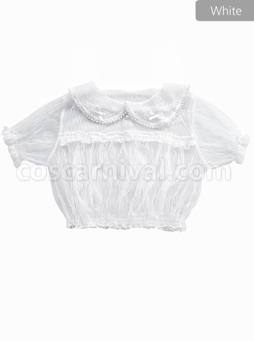 Lapel Inside Lace Shirt Lolita Grids Blouse coscarnival
