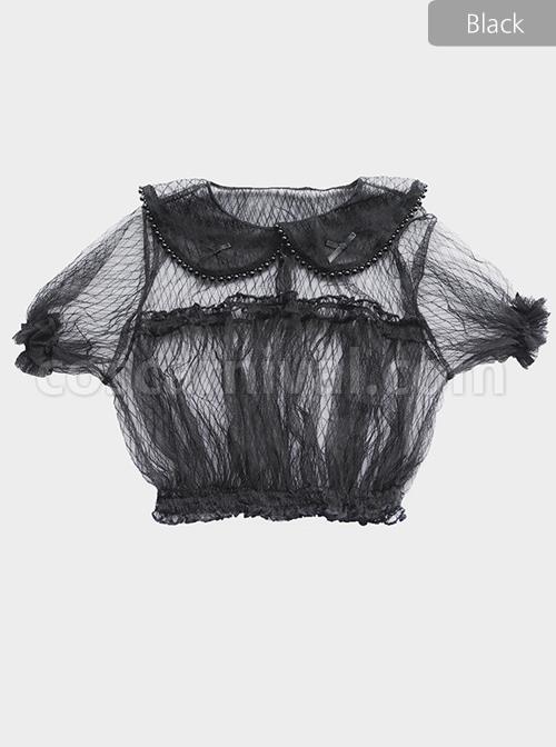 Lapel Inside Lace Shirt Lolita Grids Blouse coscarnival