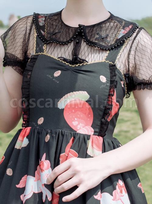 Lapel Inside Lace Shirt Lolita Grids Blouse coscarnival