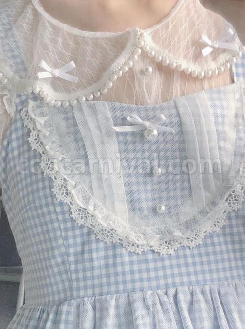 Lapel Inside Lace Shirt Lolita Grids Blouse coscarnival
