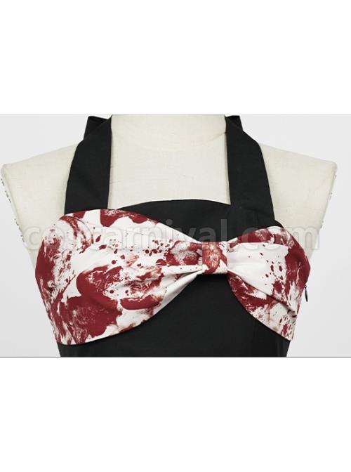 Large Bow High Waist Print Elegant Halter Detachable Belt Irregular Gothic Lolita Sleeveless Dress coscarnival