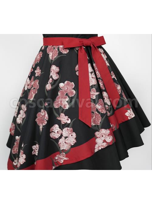 Large Bow High Waist Print Elegant Halter Detachable Belt Irregular Gothic Lolita Sleeveless Dress coscarnival
