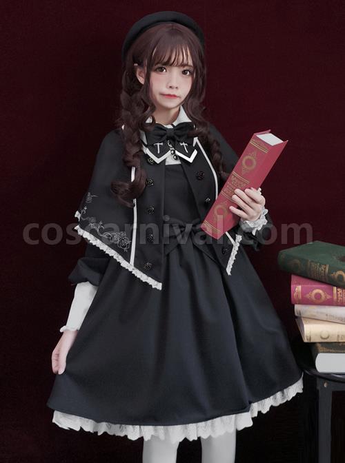 Late autumn Chapel Retro Gothic Lolita Long Sleeves Dress And Shawl coscarnival
